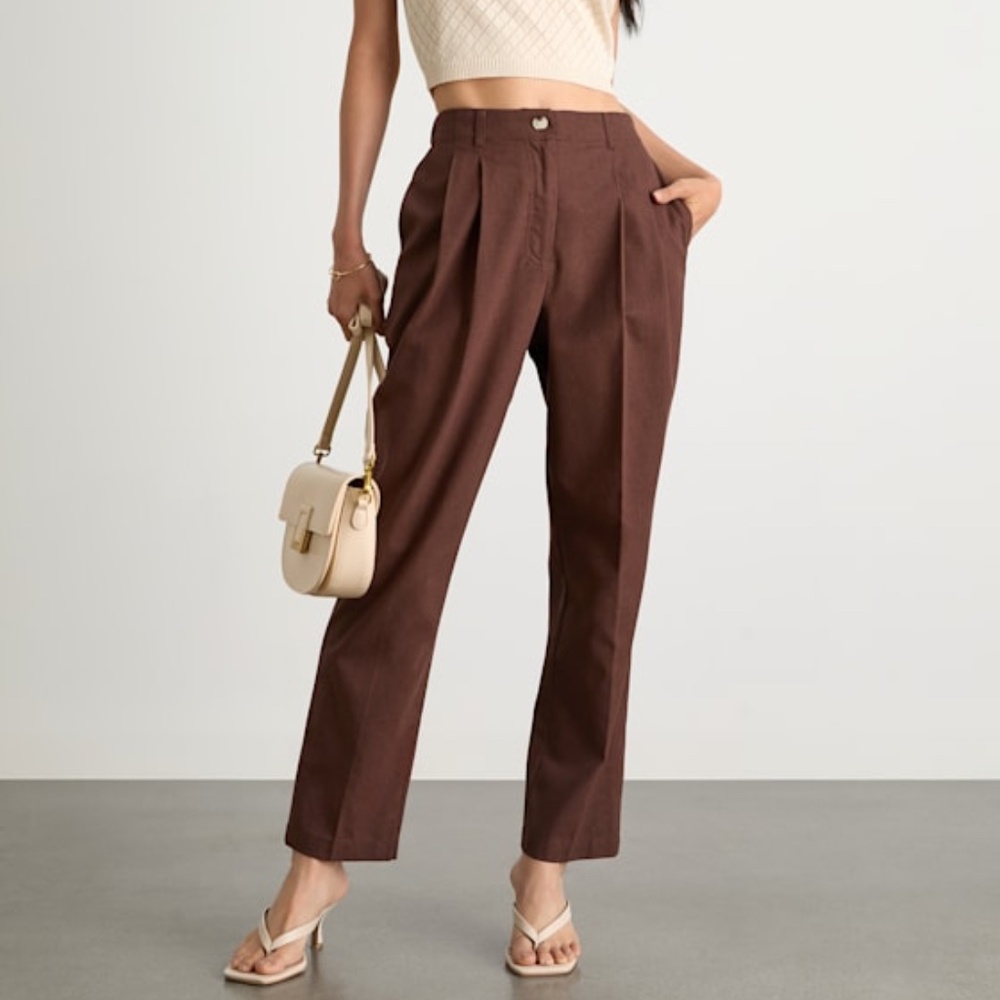 Lulus Sophisticated Company Brown Linen Straight Leg Trousers - Size XS